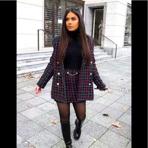 Zara set  plaid textured blazer and skirt Size S